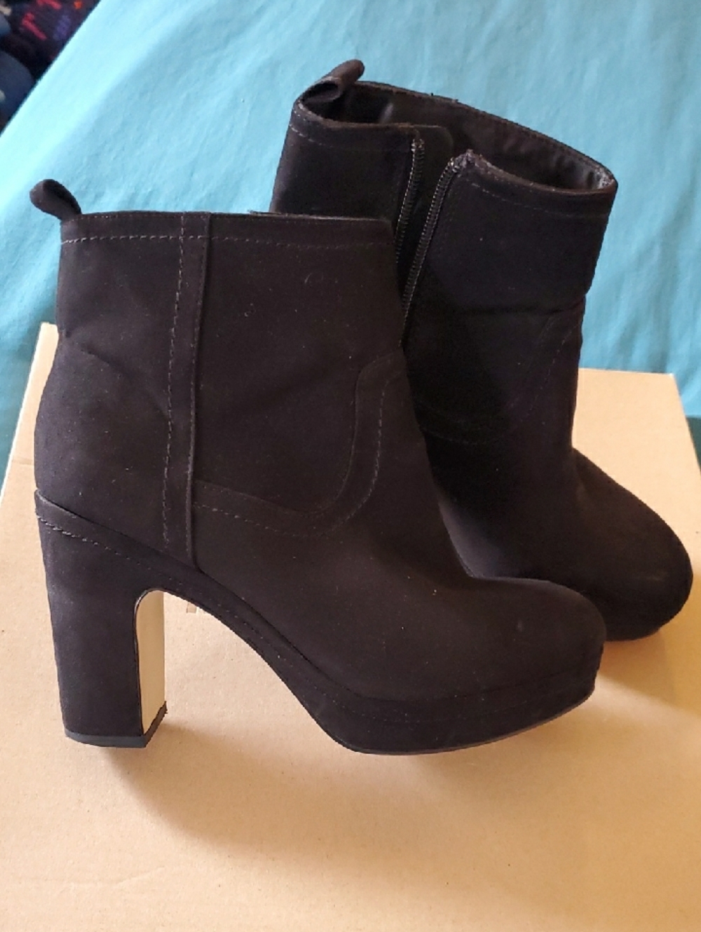 H&M Faux Suede Platform Ankle Boots - Black